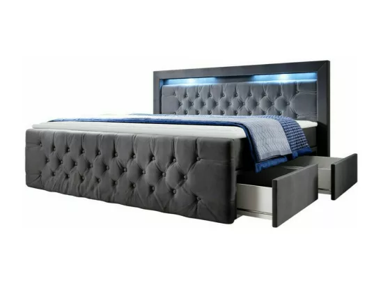 Lit continental Nashville 131, Double, Continental, Gris, 180x200, Tapisserie, 200x220cm