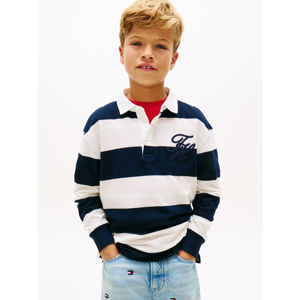 Køb Tommy Hilfiger Dark Night Navy Stripe Th Script Graphic Rugby Polo Ls