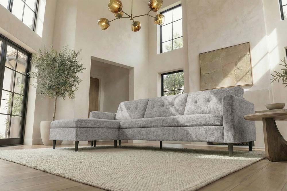 Modernes Ecksofa STOCKHOLM 220cm grau cozy Veloursstrickstoff Federkern 3-Sitzer-Sofa