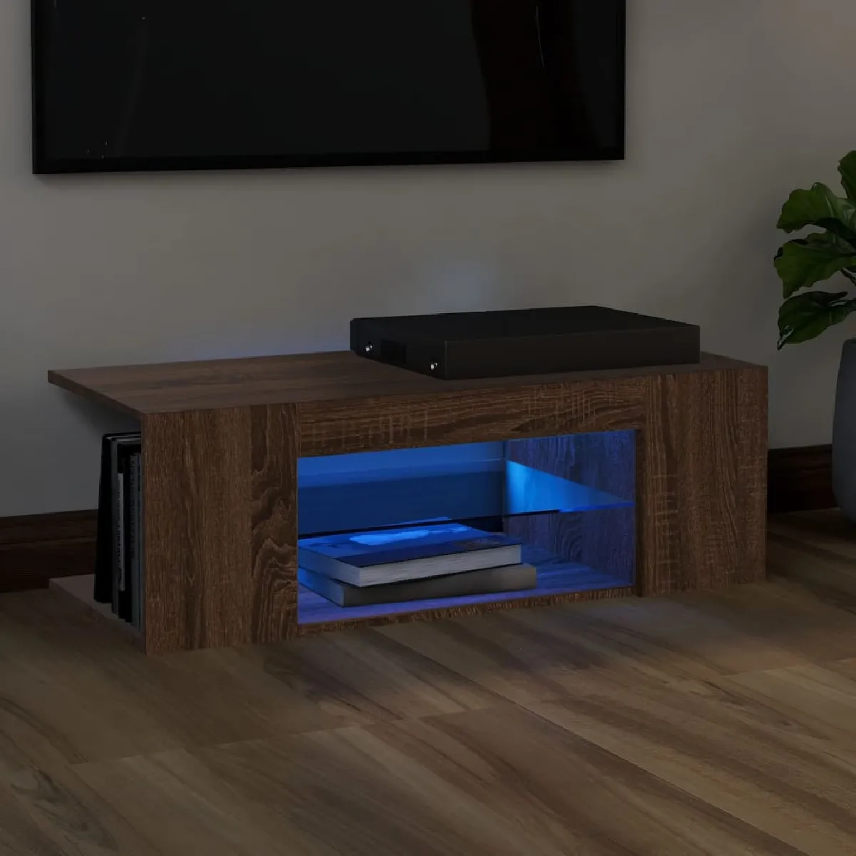 vidaXL Meuble TV LED - Chêne Marron 90x39x30 cm