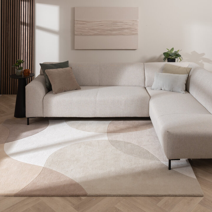 Wollen abstract vloerkleed - Clarice Creme/Beige