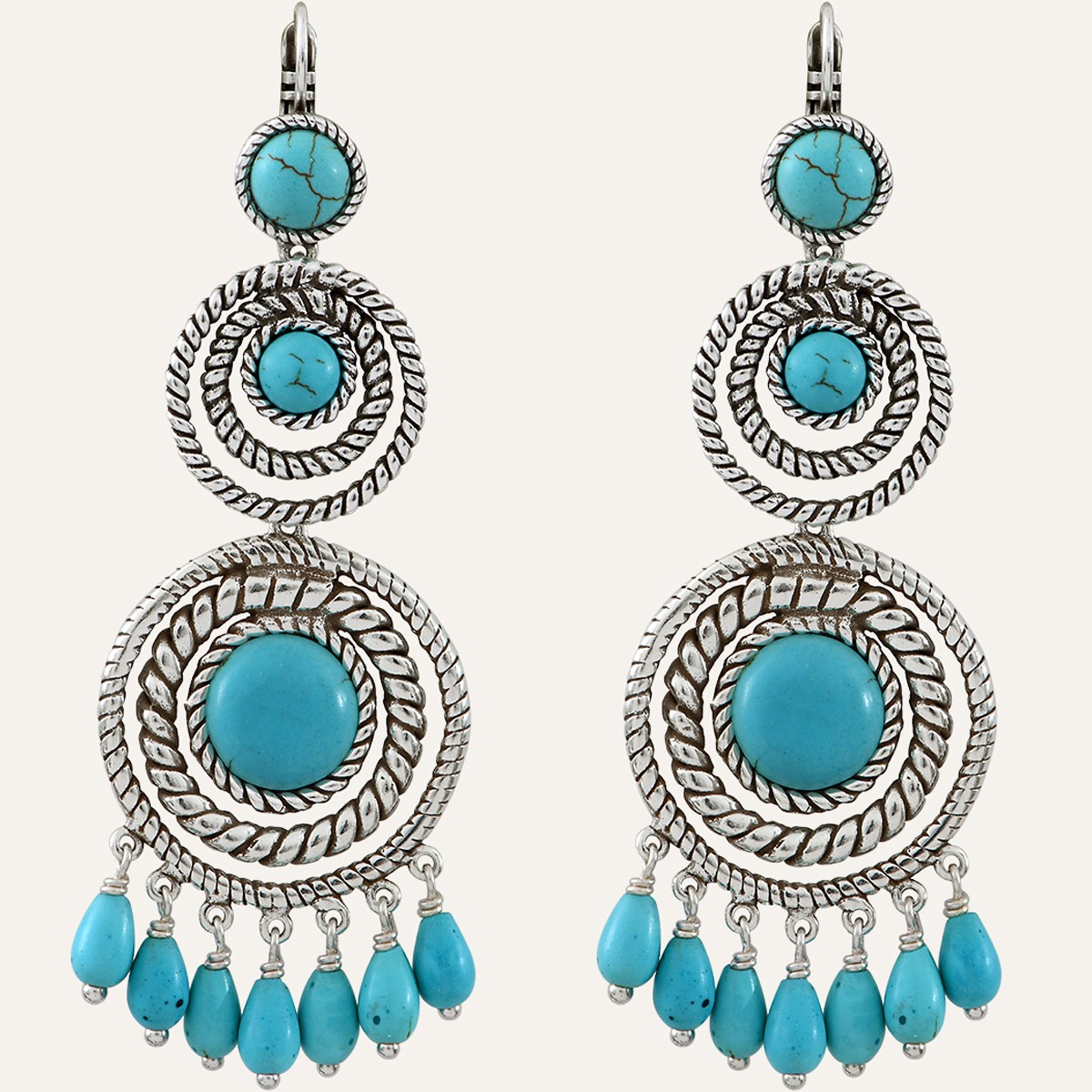 Boucles d'oreilles Arizona - Alliage & howlite turquoise