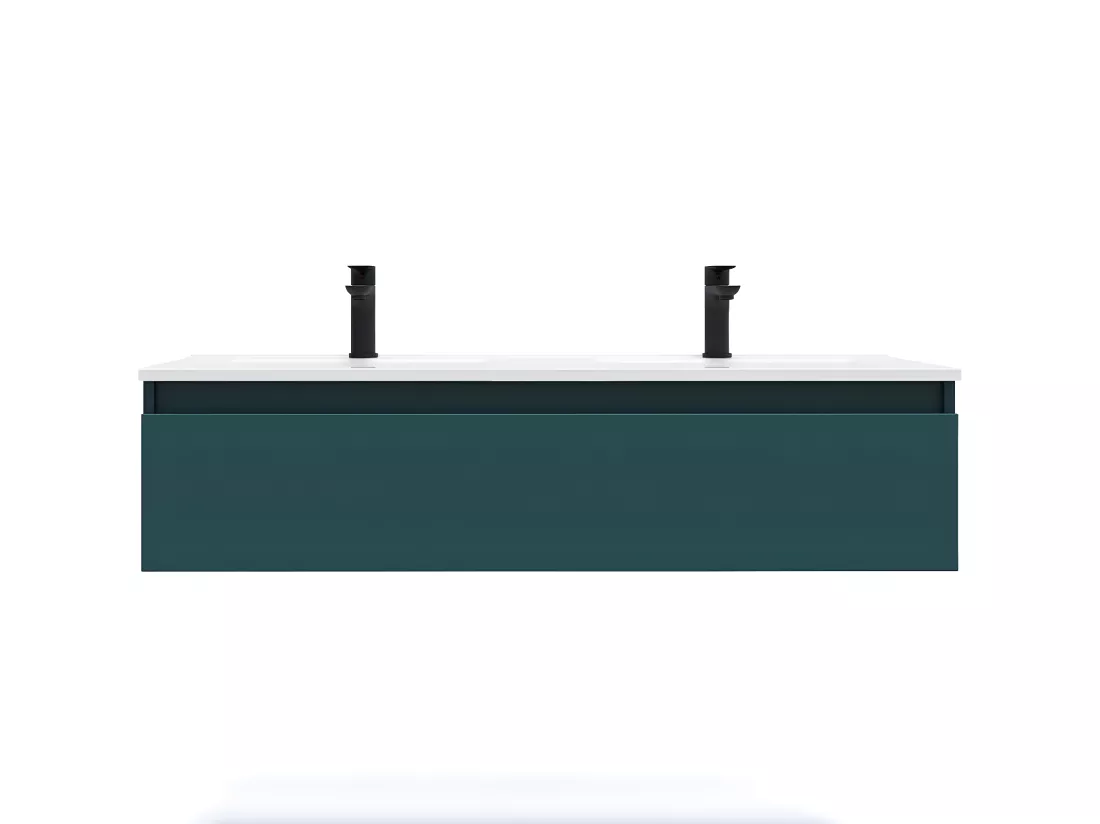 Meuble de salle de bain suspendu double vasque intégrée 120cm 1 tiroir Bleu - Hudson