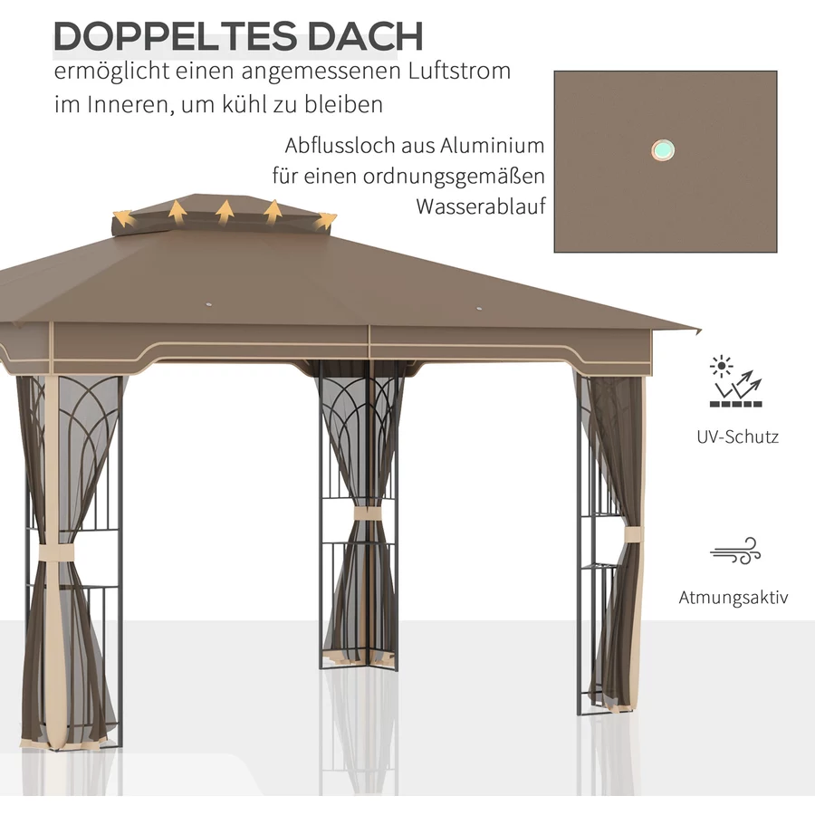Outsunny Pavillon mit Doppeldach braun