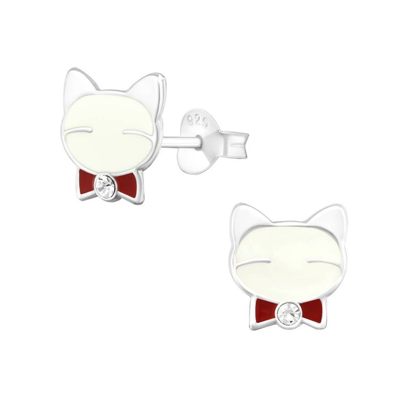 Boucle d'oreille chat en argent 925/1000