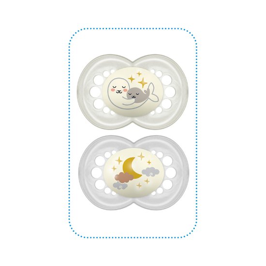 Lot de 2 sucettes silicone nuit 18m+   Aléatoire        de               Mam