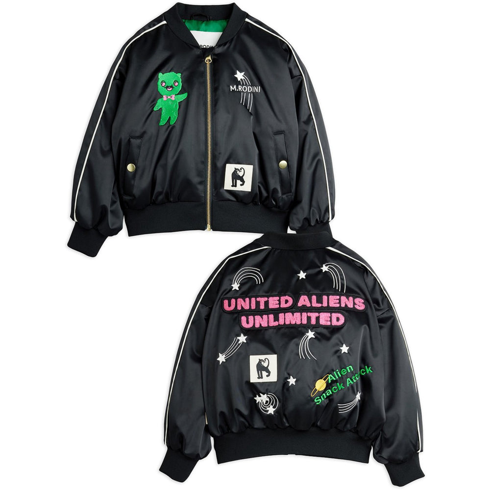 Køb Mini Rodini Black United Aliens Unlimited Satin Baseball Jakke