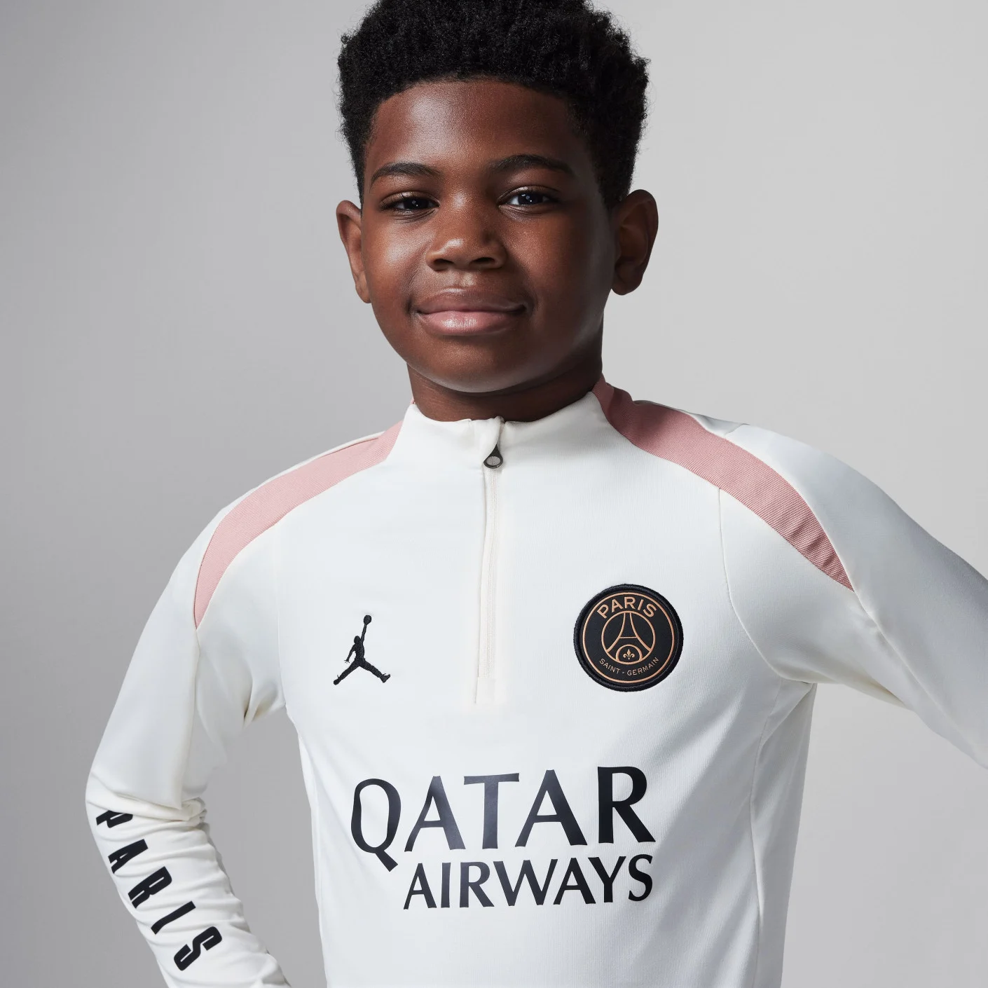 Nike Paris Saint-Germain x Jordan Strike Trainingspak 1/4-Zip 2024-2025 Kids Gebroken Wit Zwart Roze