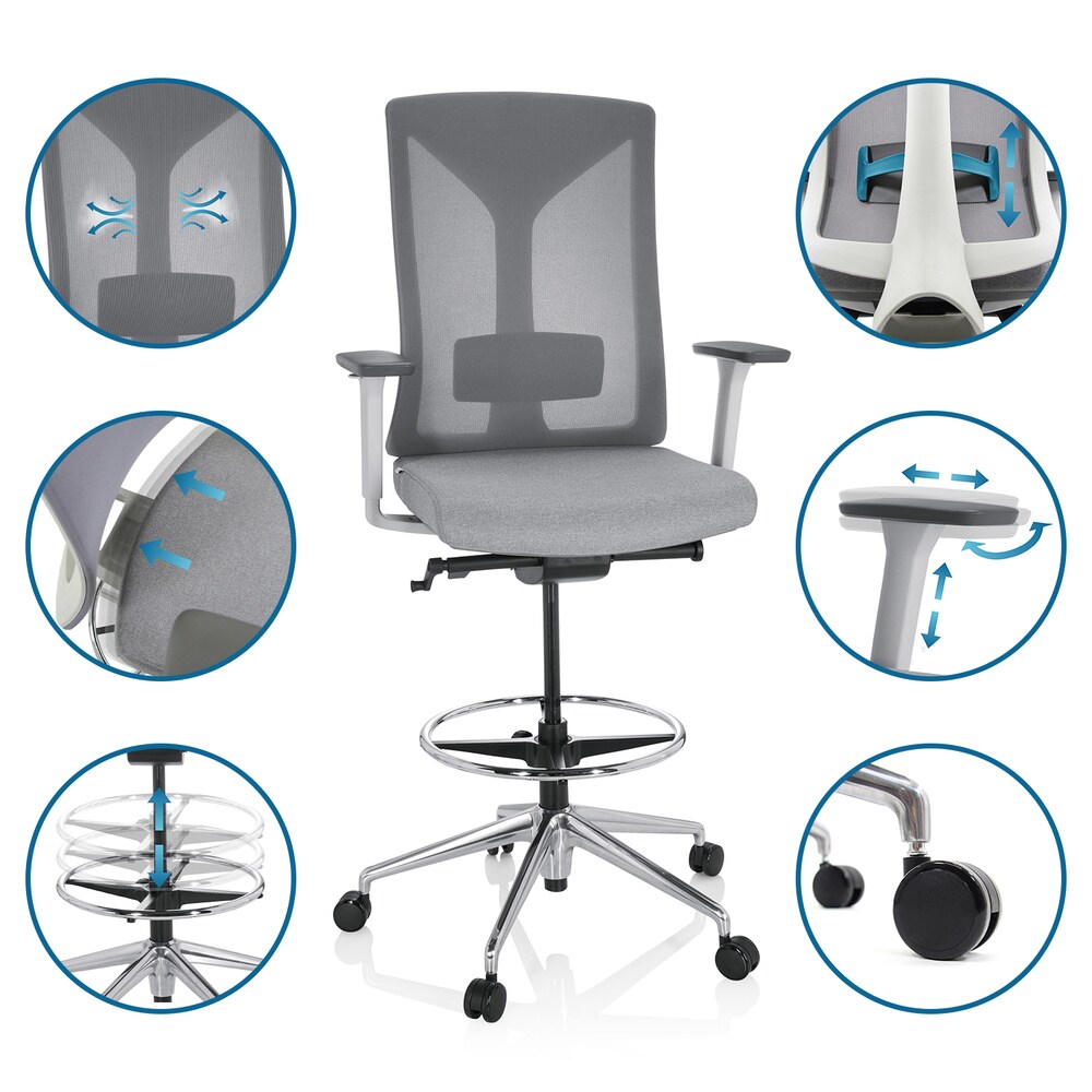 Counterstuhl HALIFAX WORK Stoff/Netzstoff mit Armlehnen (höhenverstellbar) hjh OFFICE