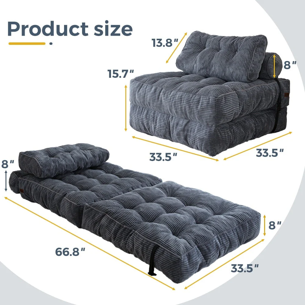 8 Corduroy Folding Couch Sofa Bed,Single