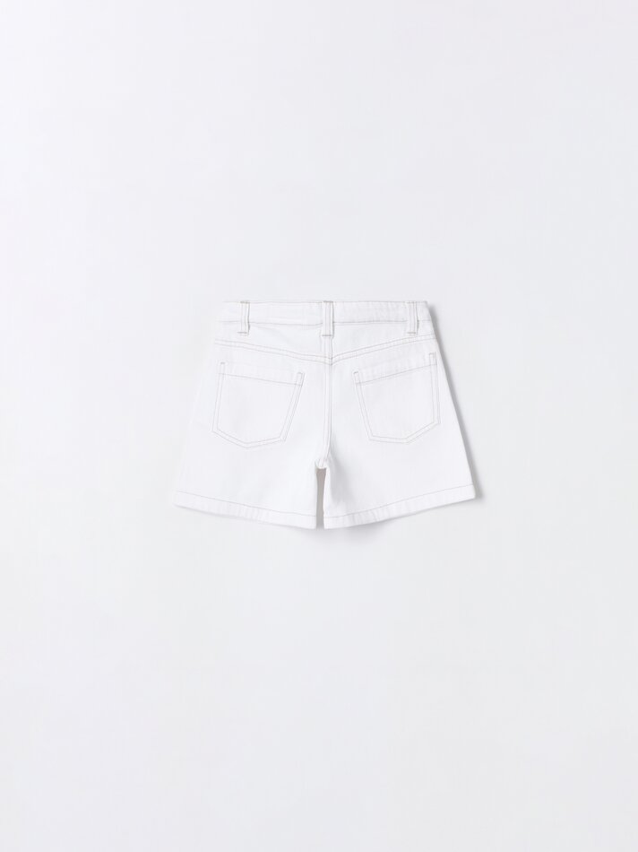 Calções jeans com pregas - Branco