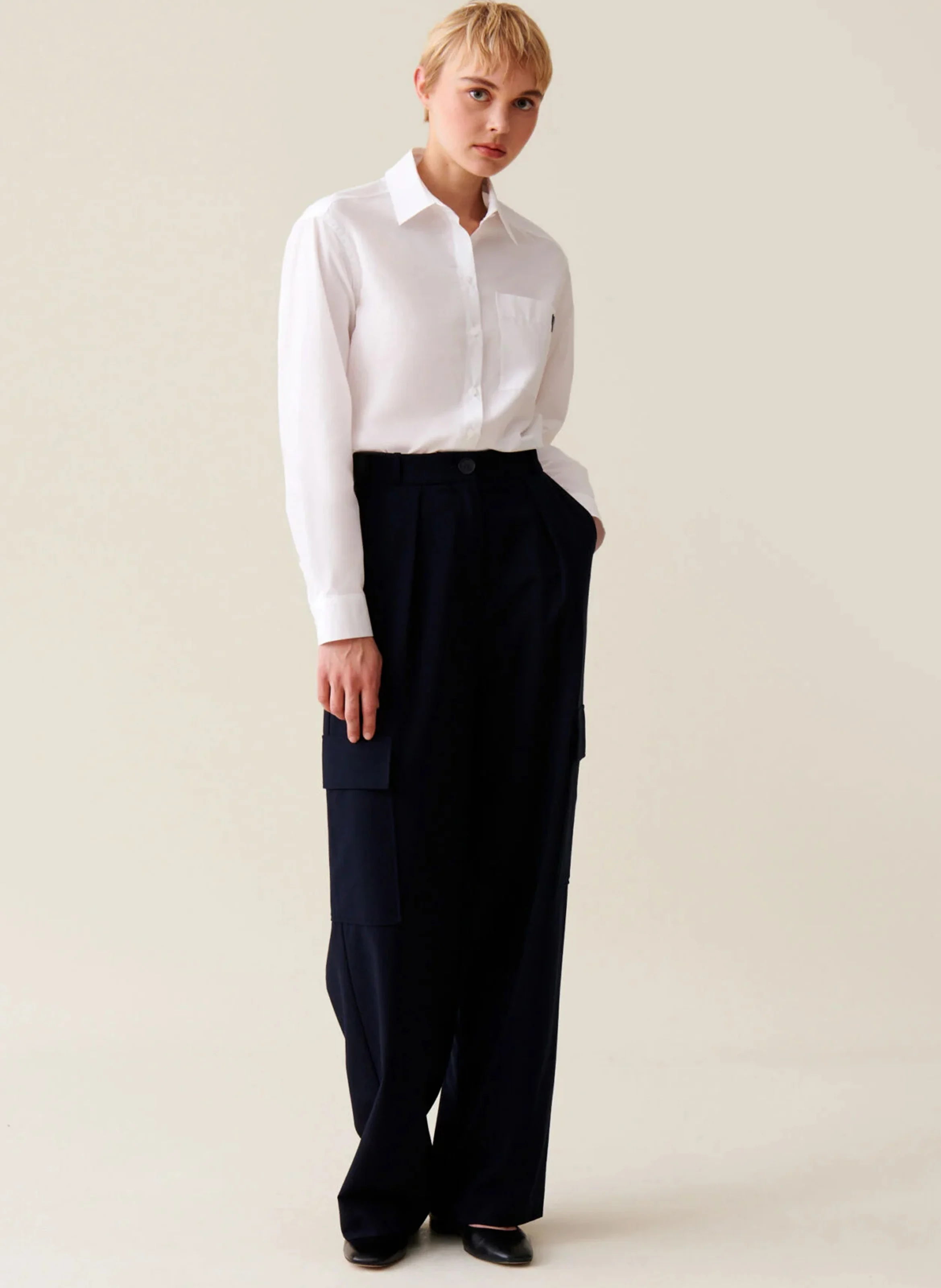 Pantalon droit taille haute | Bleu