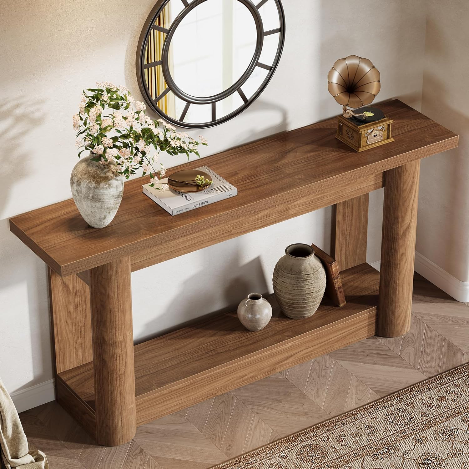 Tribesigns 160 cm Konsolentisch, Schmaler Flurtisch, Langer Sofatisch hinter dem Sofa, 2-stufiges Eingangstisch, Beistelltisch für Flur, Eingang, Wohnzimmer, Rustikales Braun