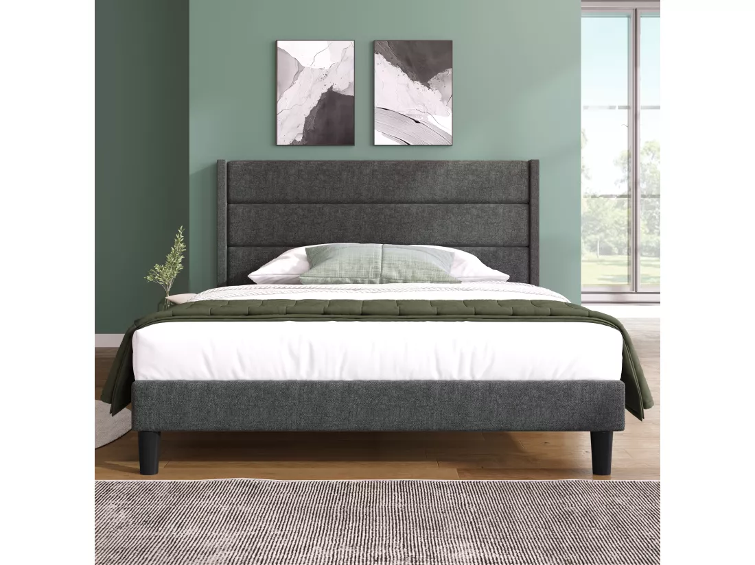 Lit rembourré en lin - 140x200cm - style contemporain - Gris