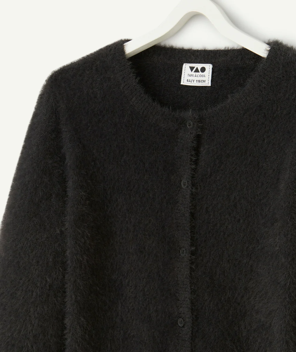 gilet manches longues fille noir en matière douce