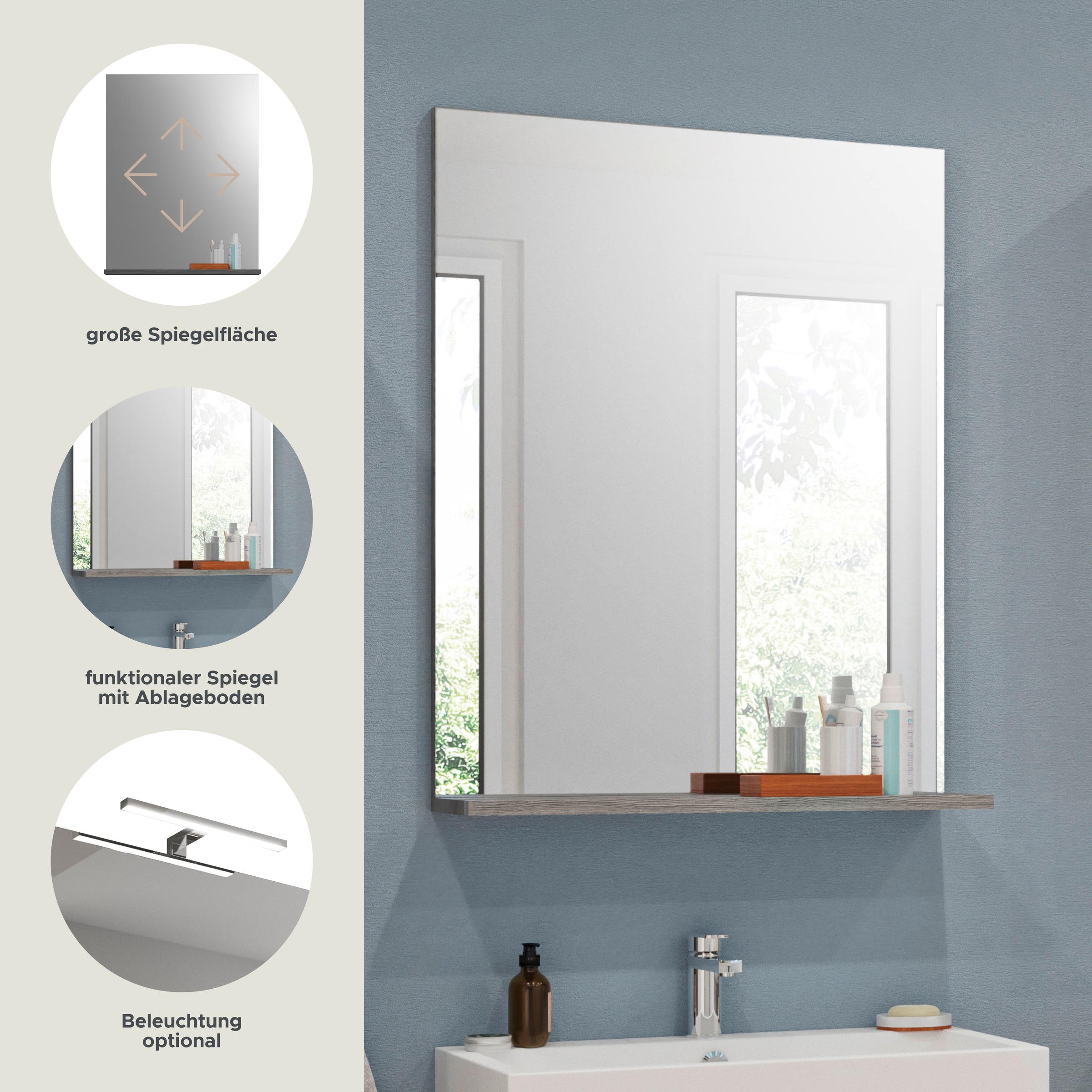 INOSIGN Badspiegel »SIENA, Breite 60cm, 1 Ablageboden, hochwertiges Spiegelglas« in verschiedenen Farben erhältlich, Badmöbel, Spiegel, Badezimmer