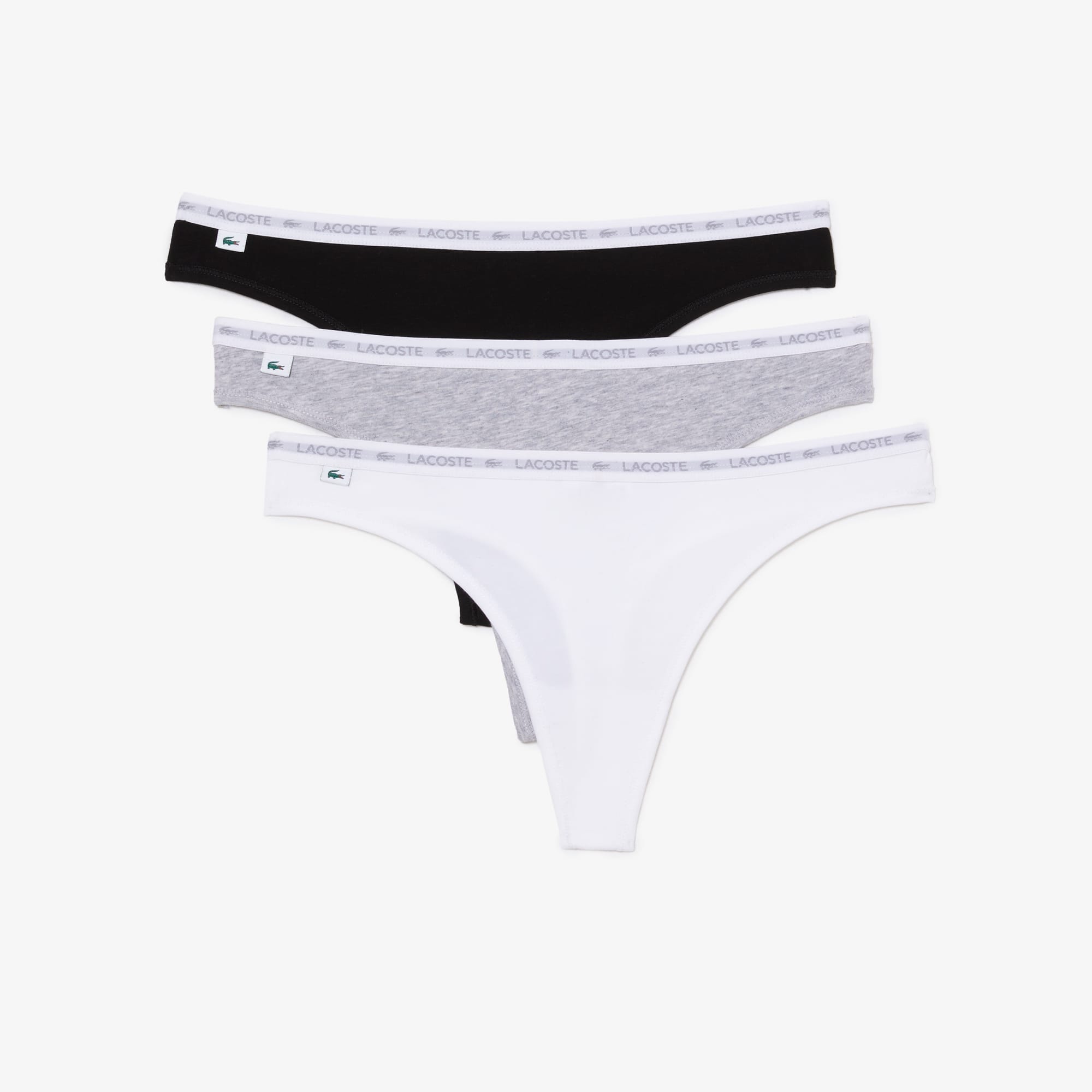 Lot de 3 strings siglées en coton stretch Culottes & bas - Noir - Lacoste - Femme