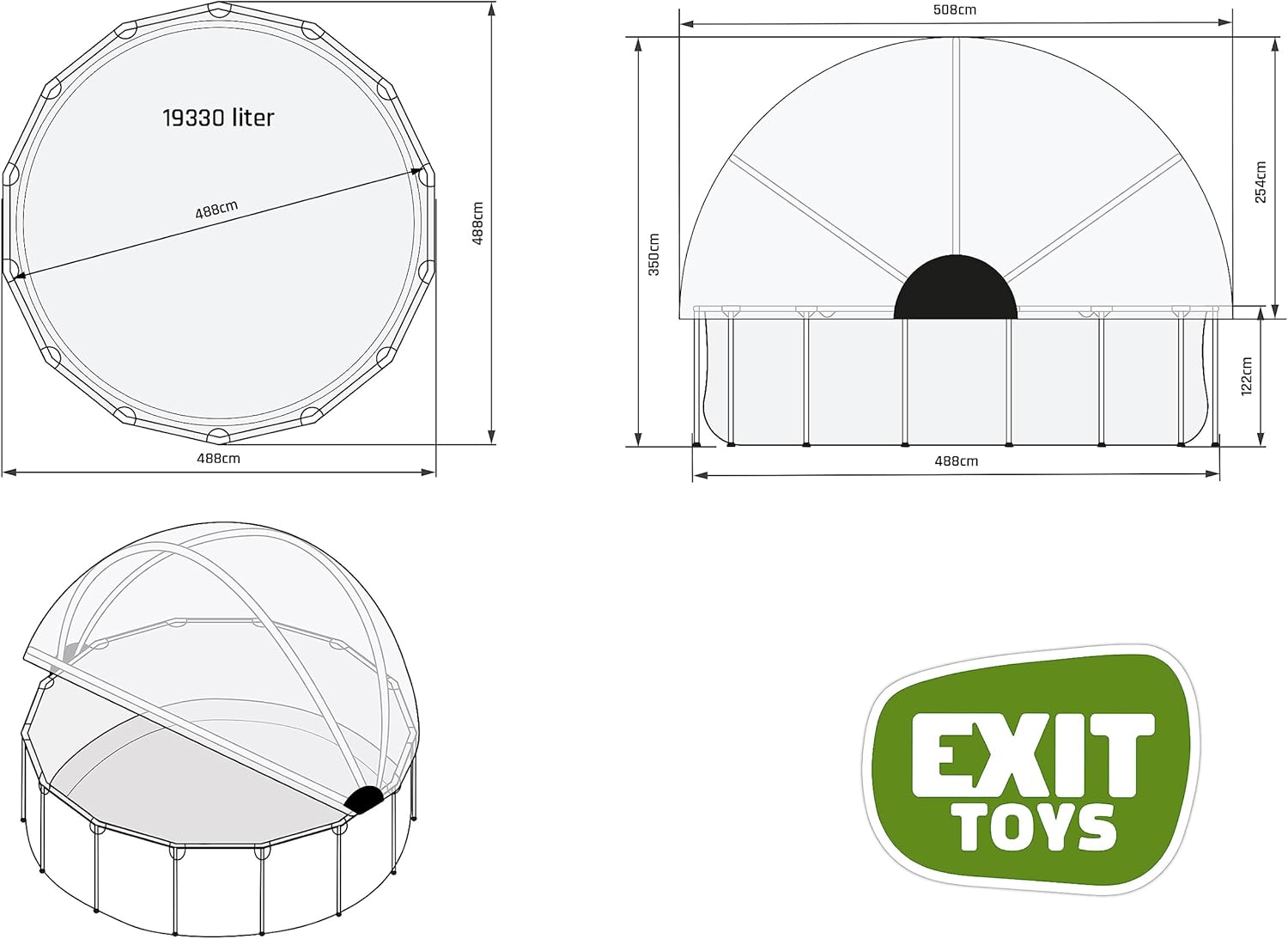EXIT Toys Stone Pool mit Multifunktionale Abdeckung - ø488x122cm - Großer, Runder Rahmenpool mit Sandfilterpumpe und Poolleiter - Extra tiefer Pool - Für Sauberes und Warmes Poolwasser - Grau