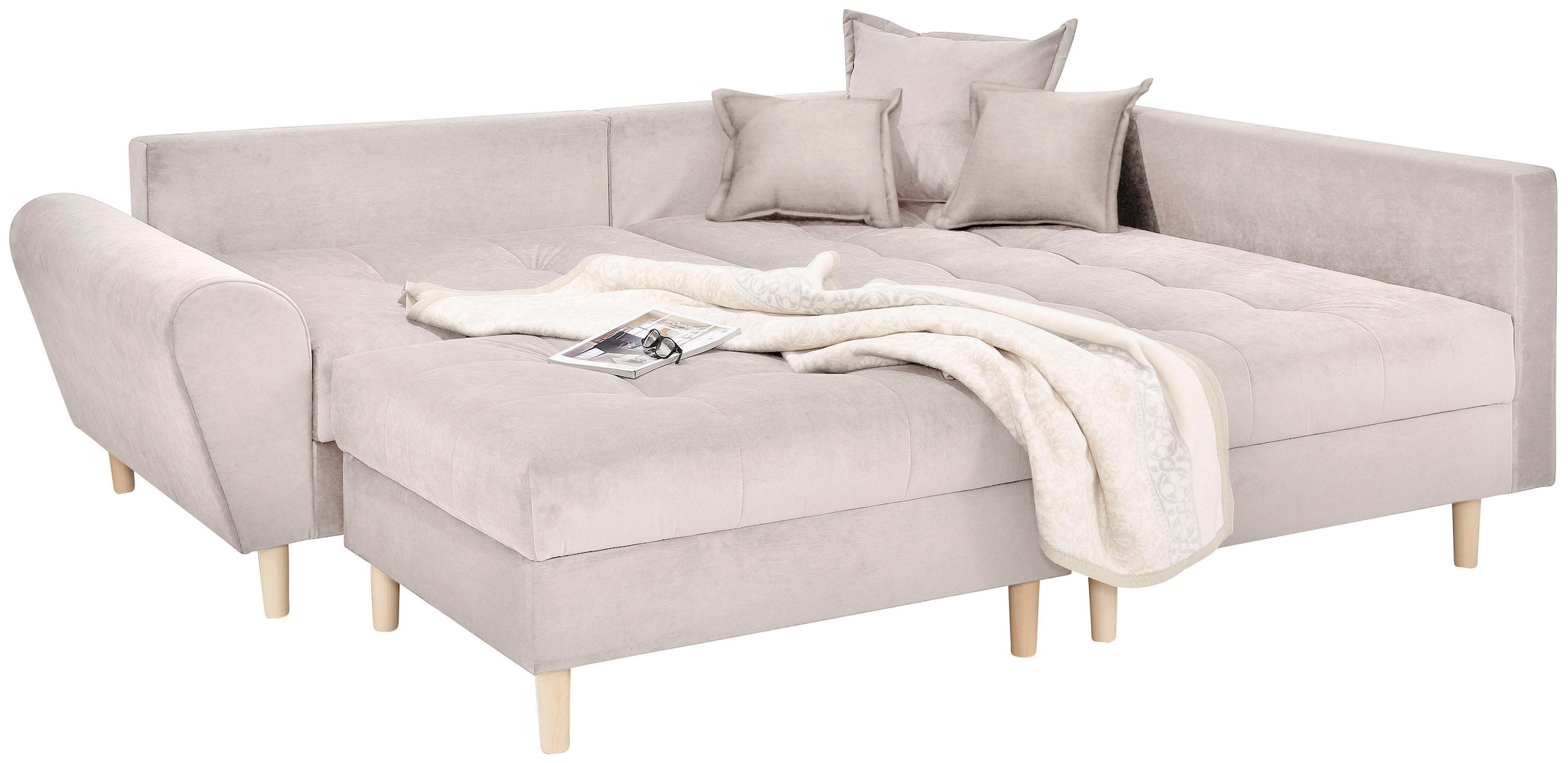 Home affaire Ecksofa »Rice L-Form, B: 223 cm« Set: Sofa & Hocker, mit 3 Zierkissen, Federkern