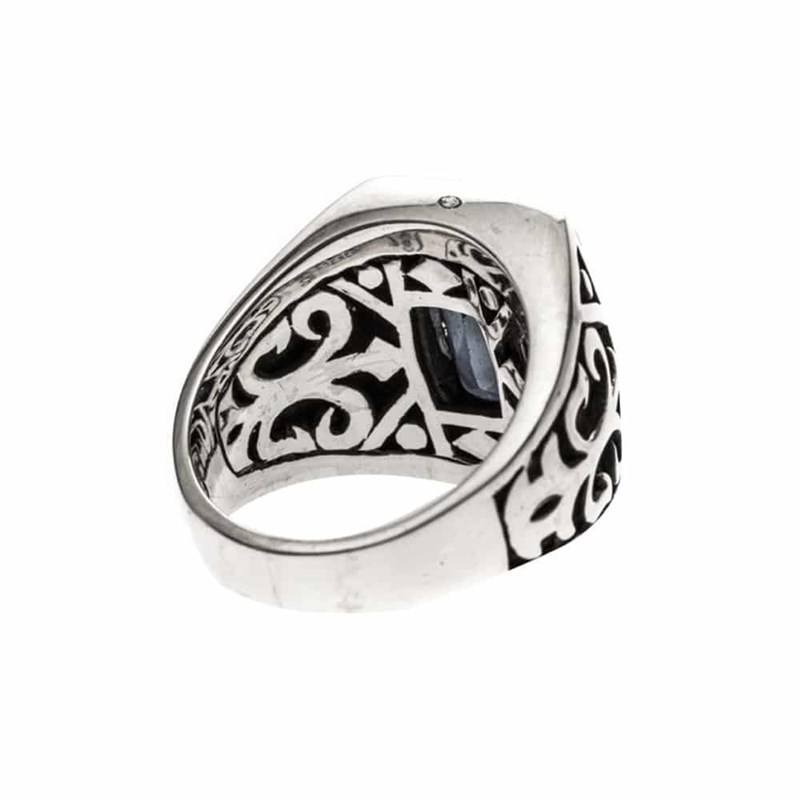 Chevalière Argent Homme Bleu Saphir L'esprit Du Roi