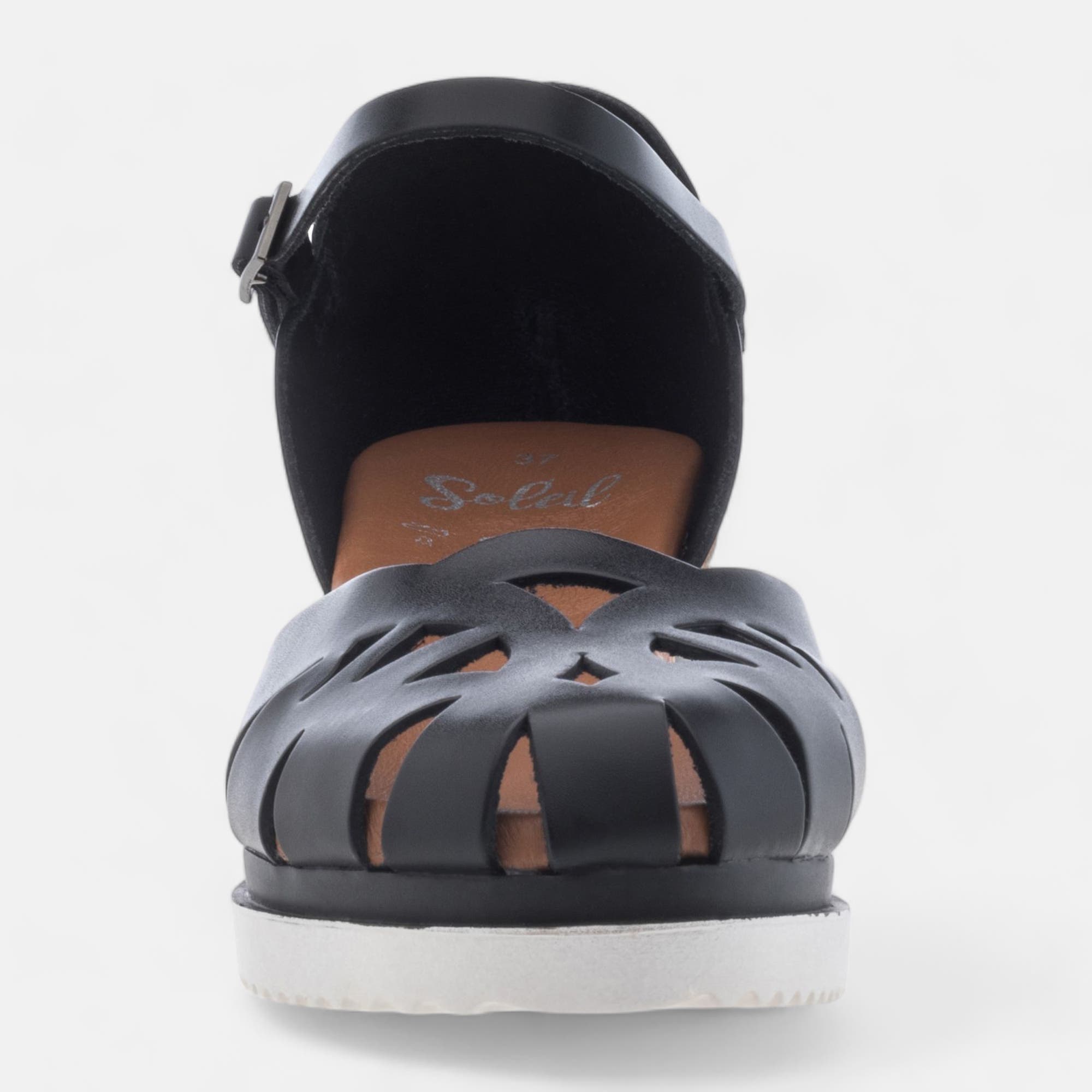 Sandales à talon compensé Femme en cuir noir