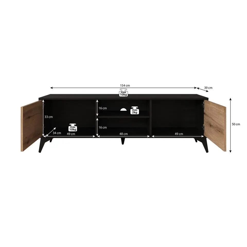 Meubella - TV-Meubel Dolores - Eiken - Zwart - 153 cm