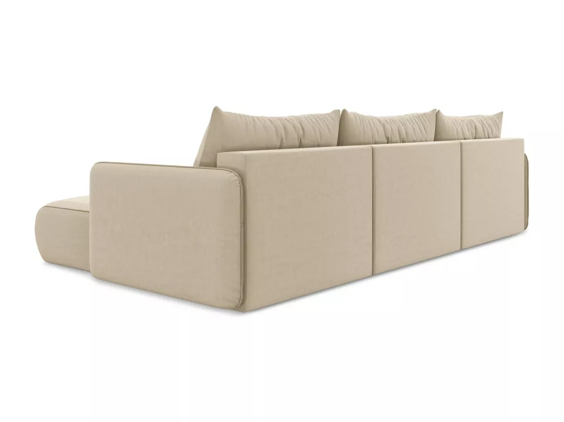 Canapé d'angle panoramique convertible en velours - beige clair - NANEA