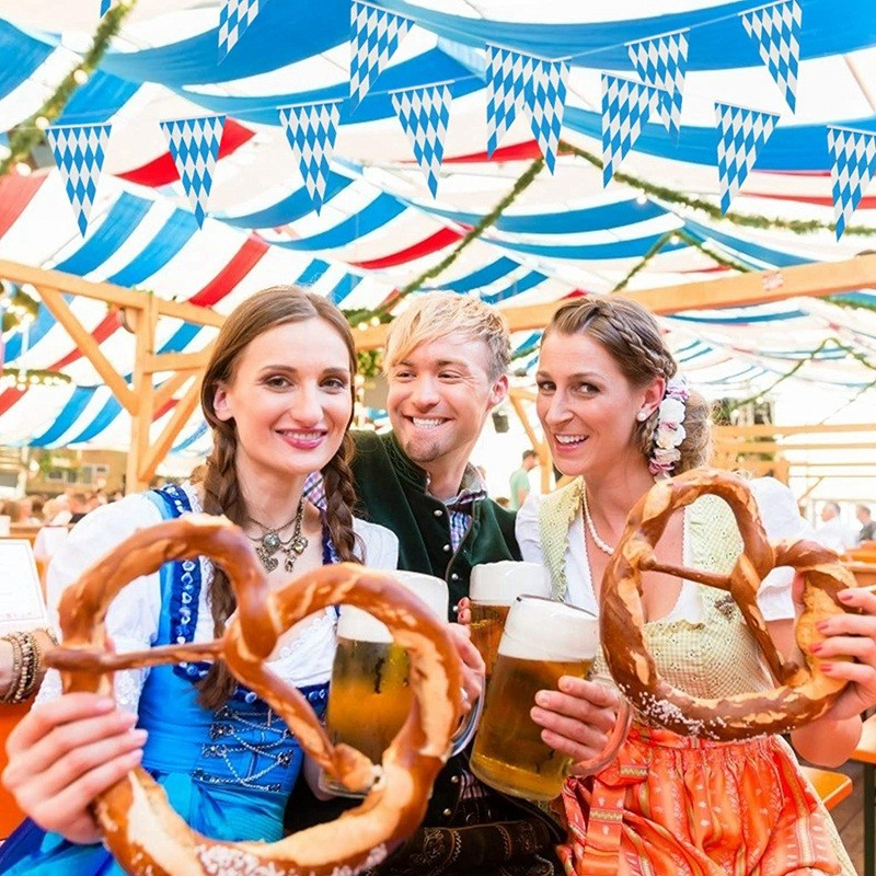 (350cm) Oktoberfest Fahnen Girlande Party Dekoration - Blau / Weiss