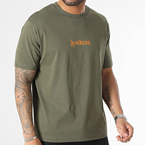 Tee Shirt Oversize Large Wave Logo Vert Kaki Orange