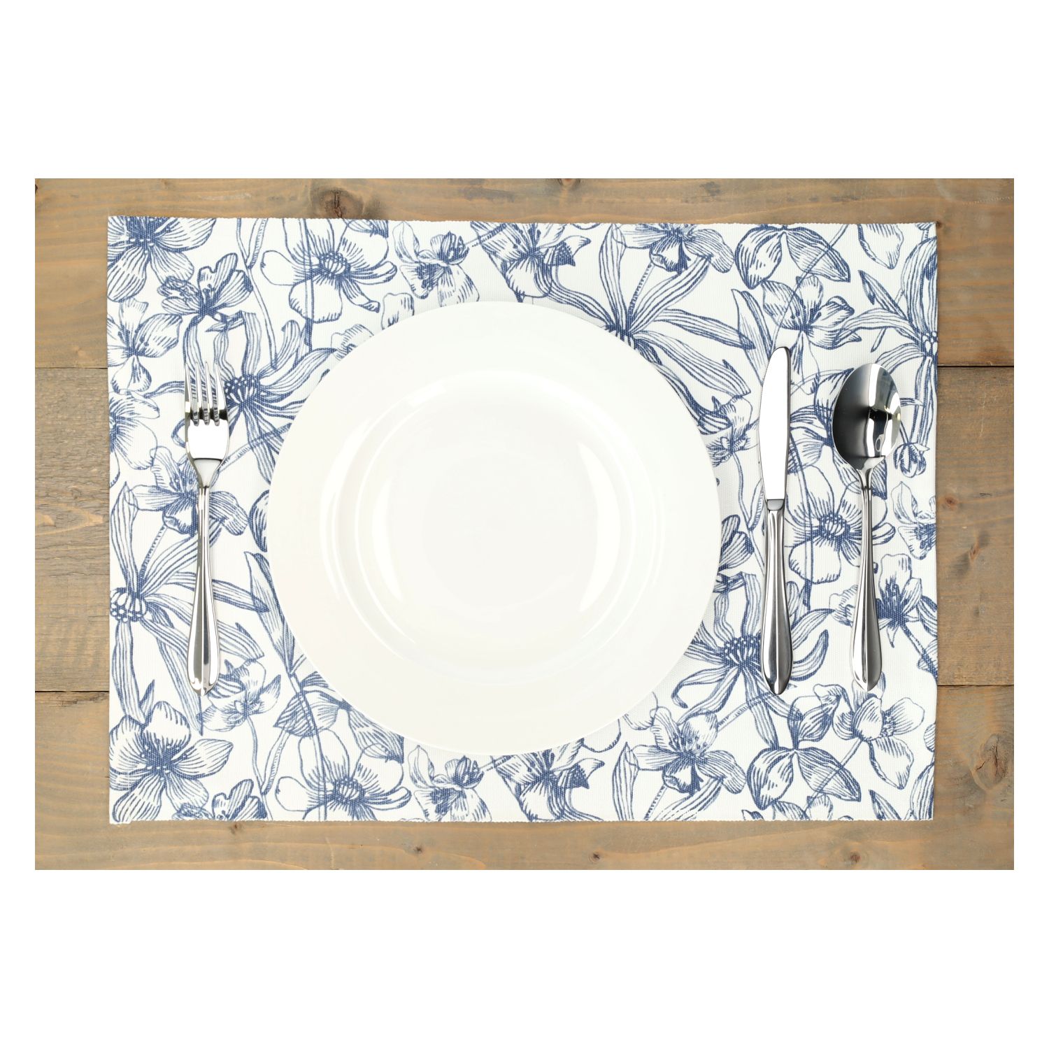 Placemat, GOTS bio-katoen, blauwe bloem, 35 x 50 cm