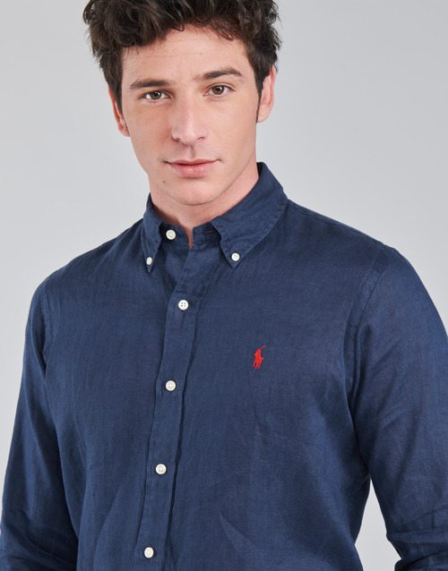 Polo Ralph Lauren - CHEMISE AJUSTEE EN LIN COL BOUTONNELOGO PONY PLAYER Azul