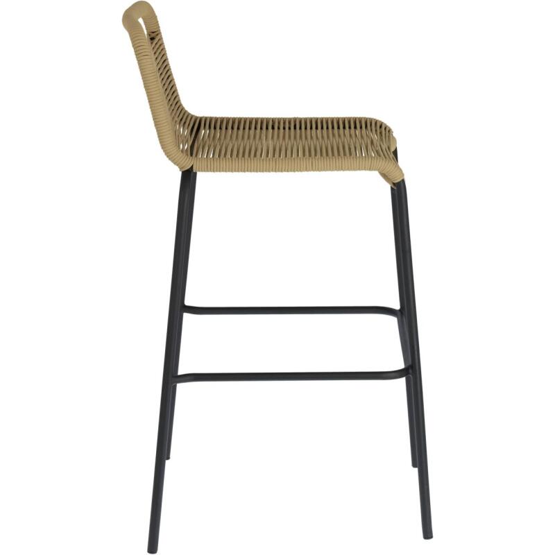 Tabouret Lambton - corde marron - pieds en acier noire H 74 cm