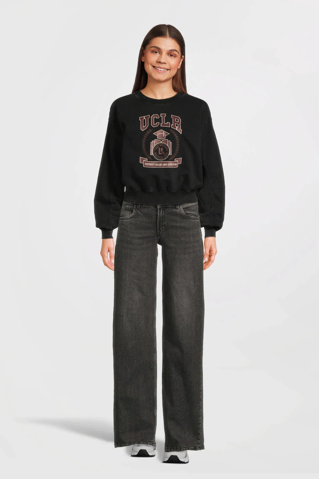 LOOXS sweater met printopdruk verwassen zwart