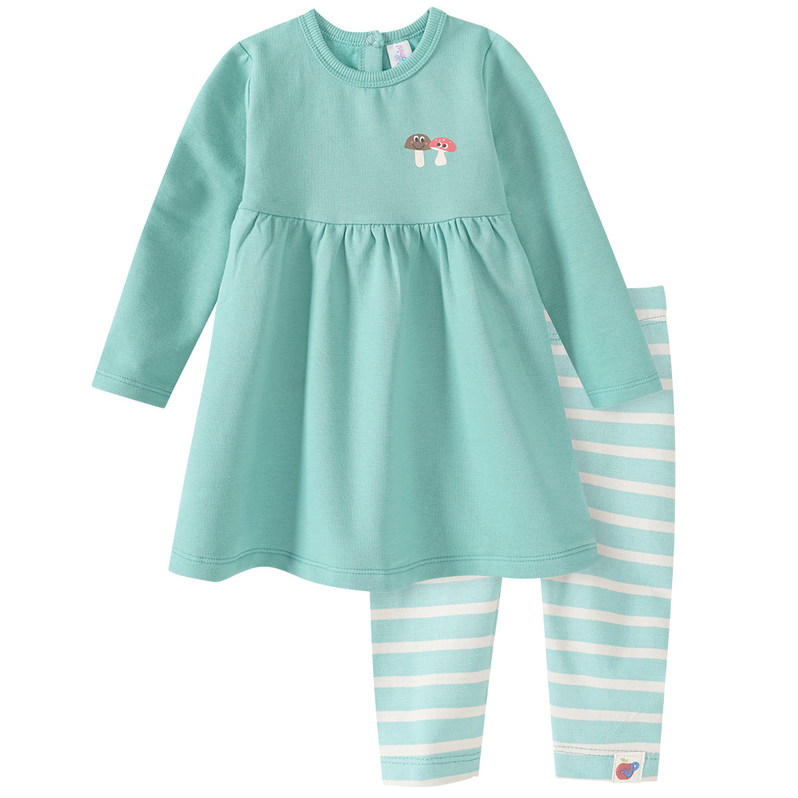 Topomini Baby Sweatkleid und Leggings im Set helltürkis / creme