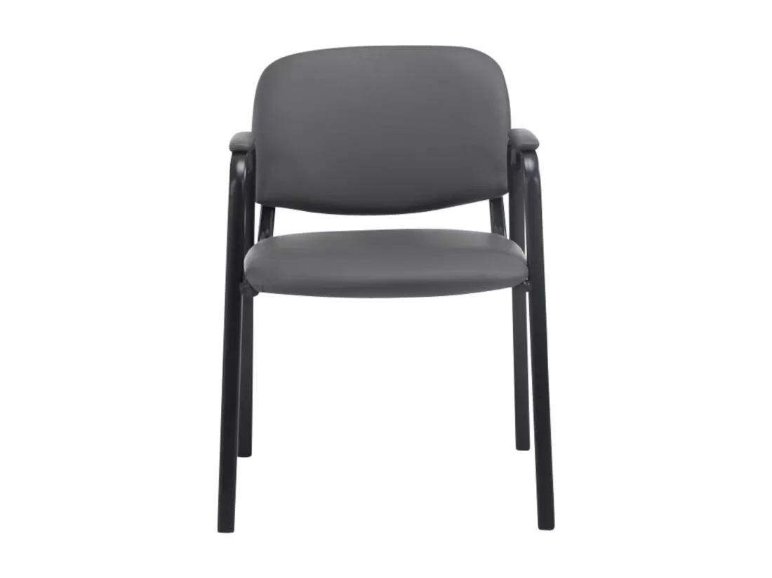 Lot de 4 Chaise de salle à manger - Similicuir & Métal noir mat - Gris - Ken Pro