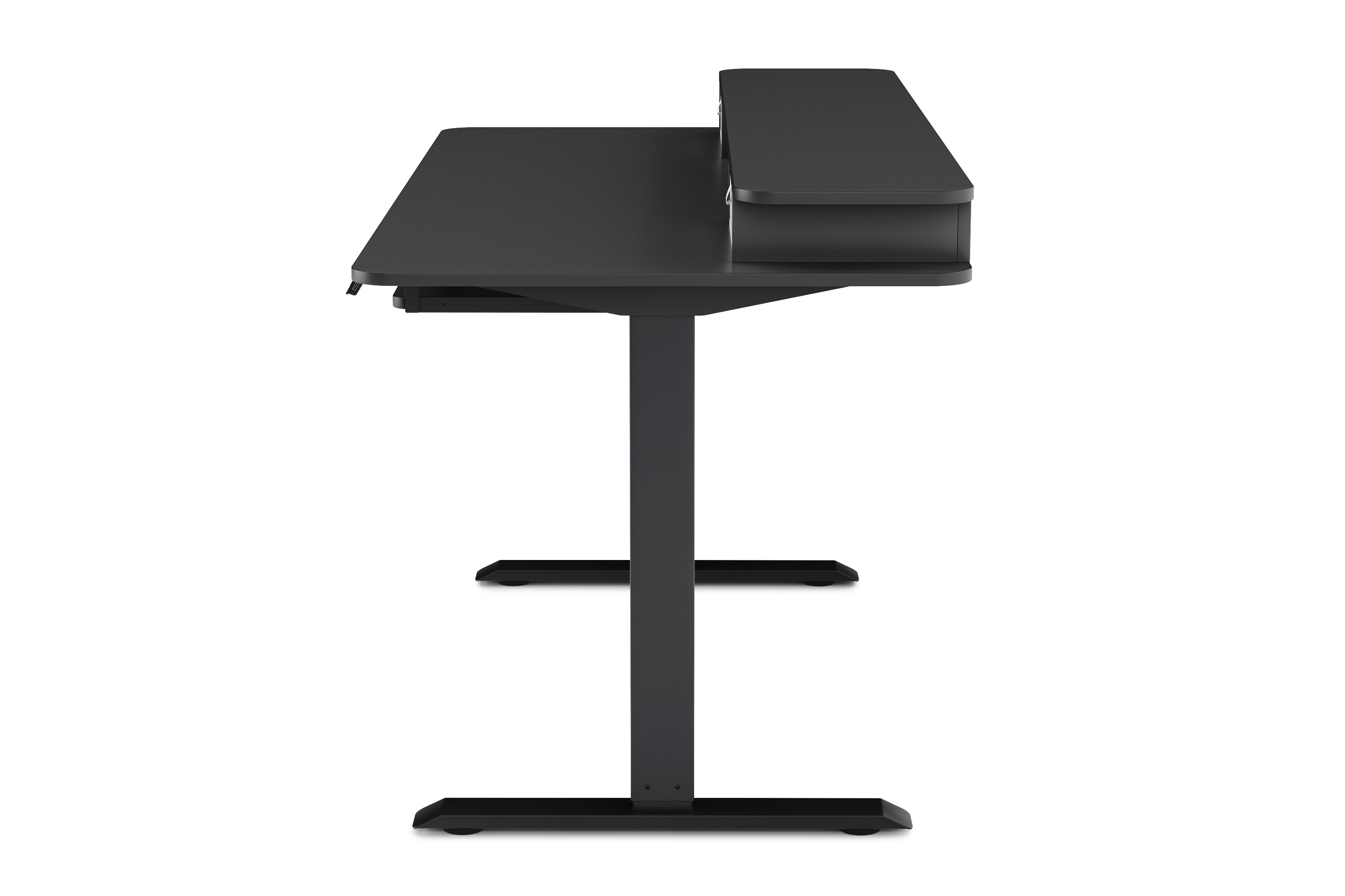 Stehpult elektrisch mit Ablage + Tastaturfach schwarz 140 x 70 cm