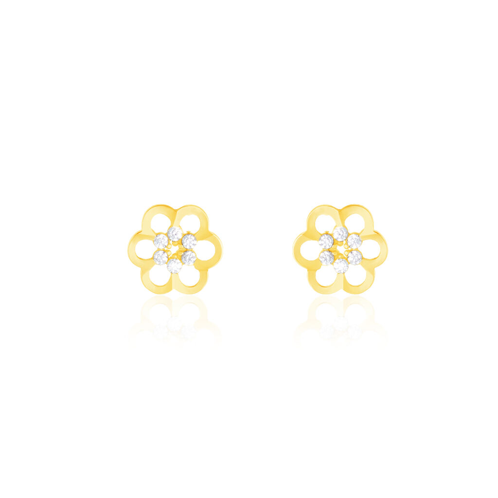 Boucles D'oreilles Puces Philine Fleur Or Jaune Oxyde De Zirconium