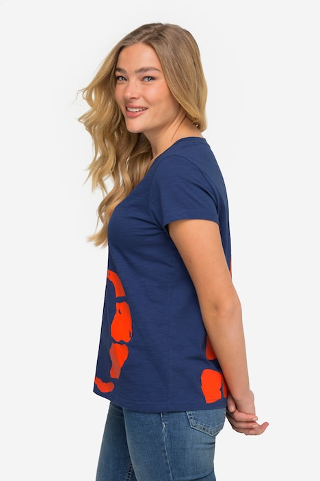 T-Shirt, Print, V-Ausschnitt, Halbarm, OEKO-TEX