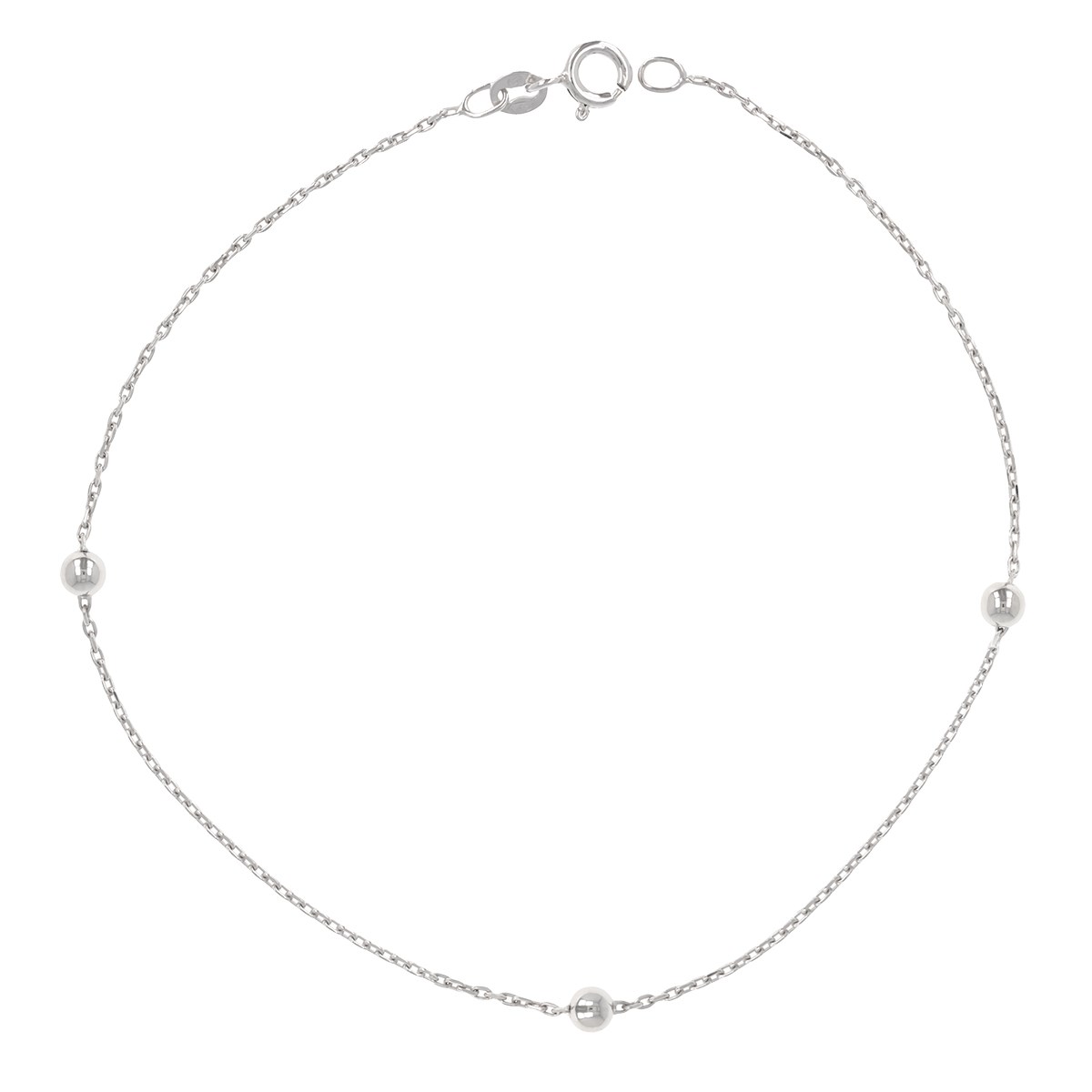 Chaîne argent rhodié forçat ronde avec boule alternée 40cm 2.50grs