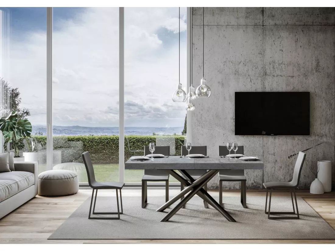 Table extensible 90x180/284 cm Famas Gris Béton cadre Anthracite