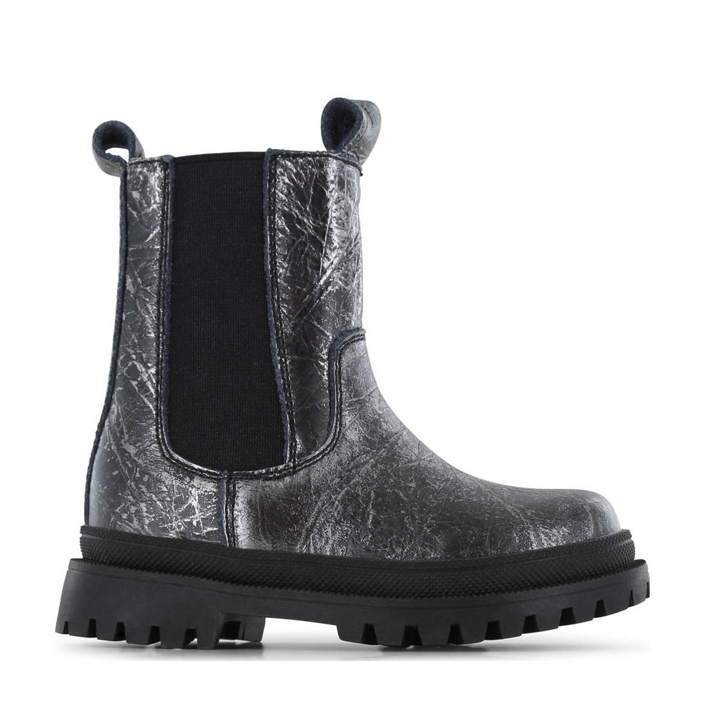 Shoesme leren chelsea boots zwart/zilver