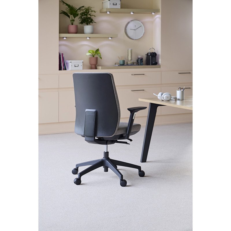 Chaise de bureau ATLAS tissu - avec accoudoirs et soutien lombaire - Mécanisme Synchrone - réglage profondeur de l'assise - Pieds noir