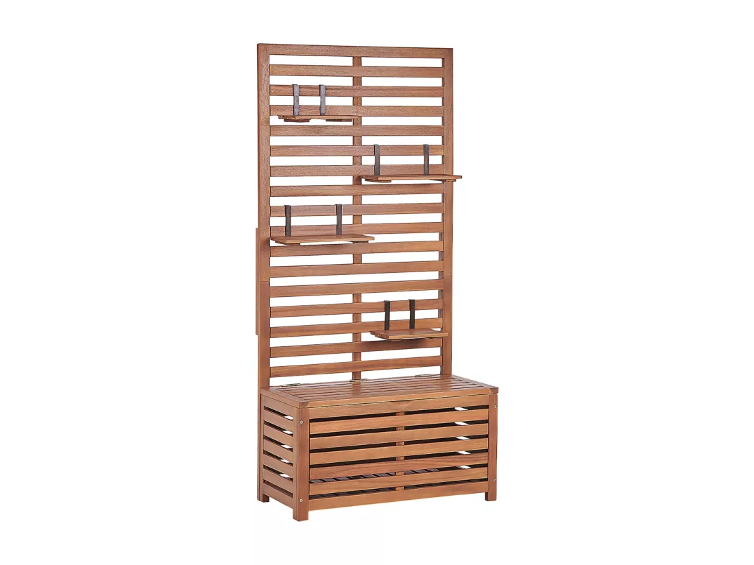 Banc de jardin avec étagère murale MATINO 80 cm avec rangement Acacia Marron