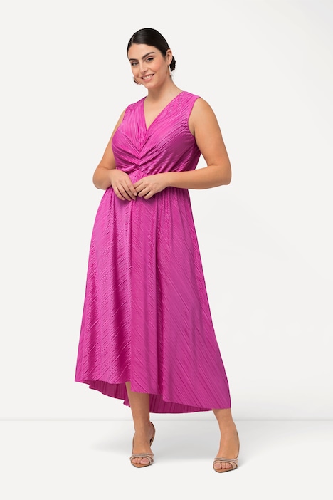 Plissee-Maxikleid, drapiert, V-Ausschnitt, ärmellos