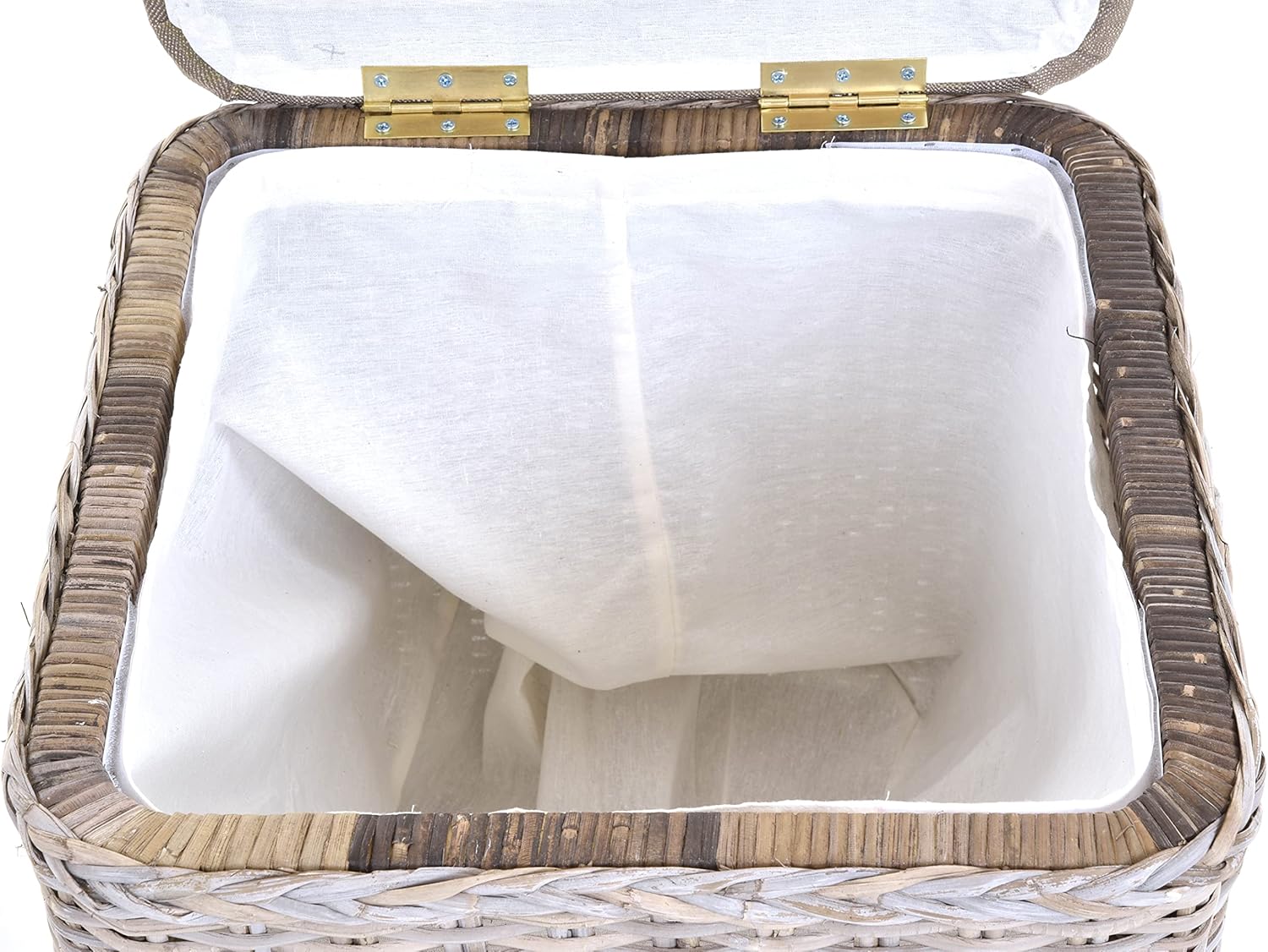 Rattan Wäschekorb Wäschetruhe Sitz gepolstert Flur-Bank Aufbewahrungsbox mit Deckel Bad-Hocker Sitzhocker Wäschesammler Sitz-Truhe Natur (Grau Natur, Quadratisch)