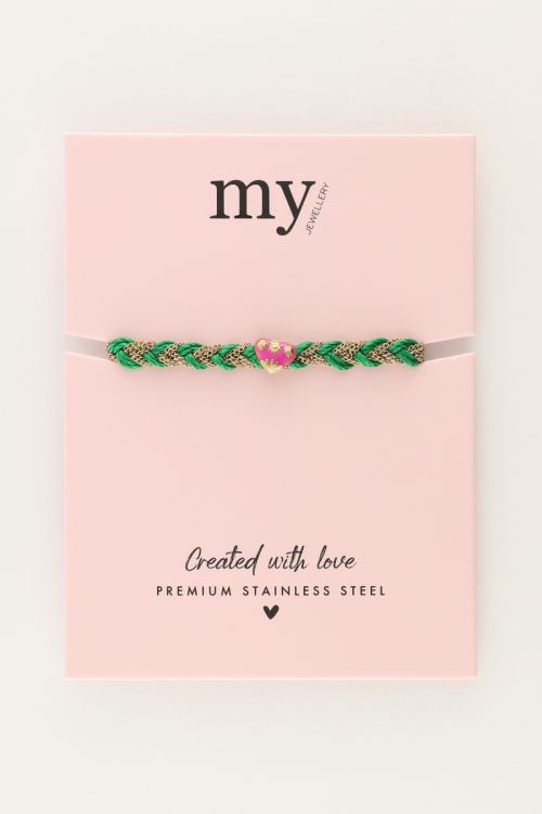 Groene gevlochten armband met bedel