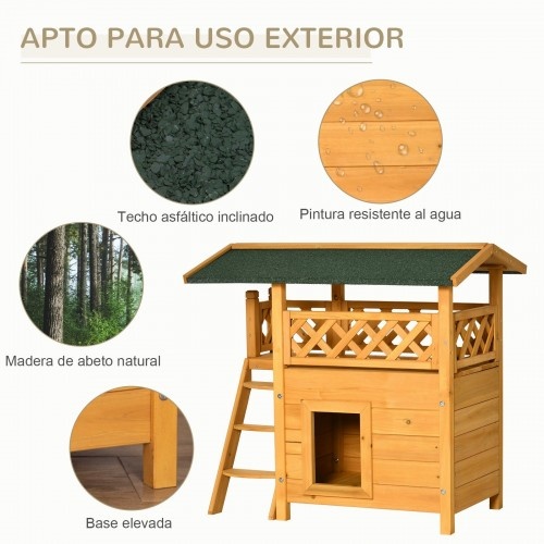 Casinha de madeira natural para gatos PawHut