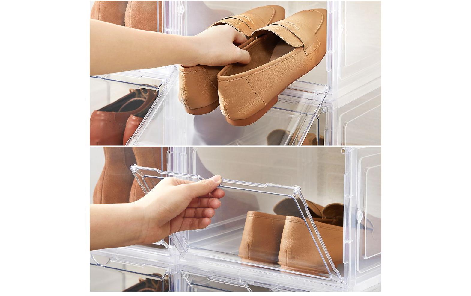 Schuhschrank Transparent/Weiss, 6 StückSchuhboxen aus Kunststoff