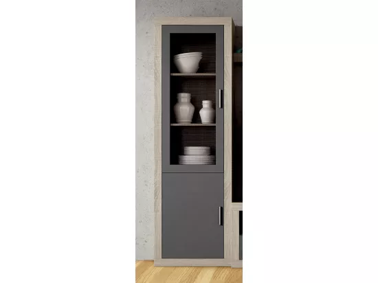 Vitrine, meuble de rangement coloris chêne cambrian, graphite - Longueur 60 x profondeur 34,60 x hauteur 193 cm