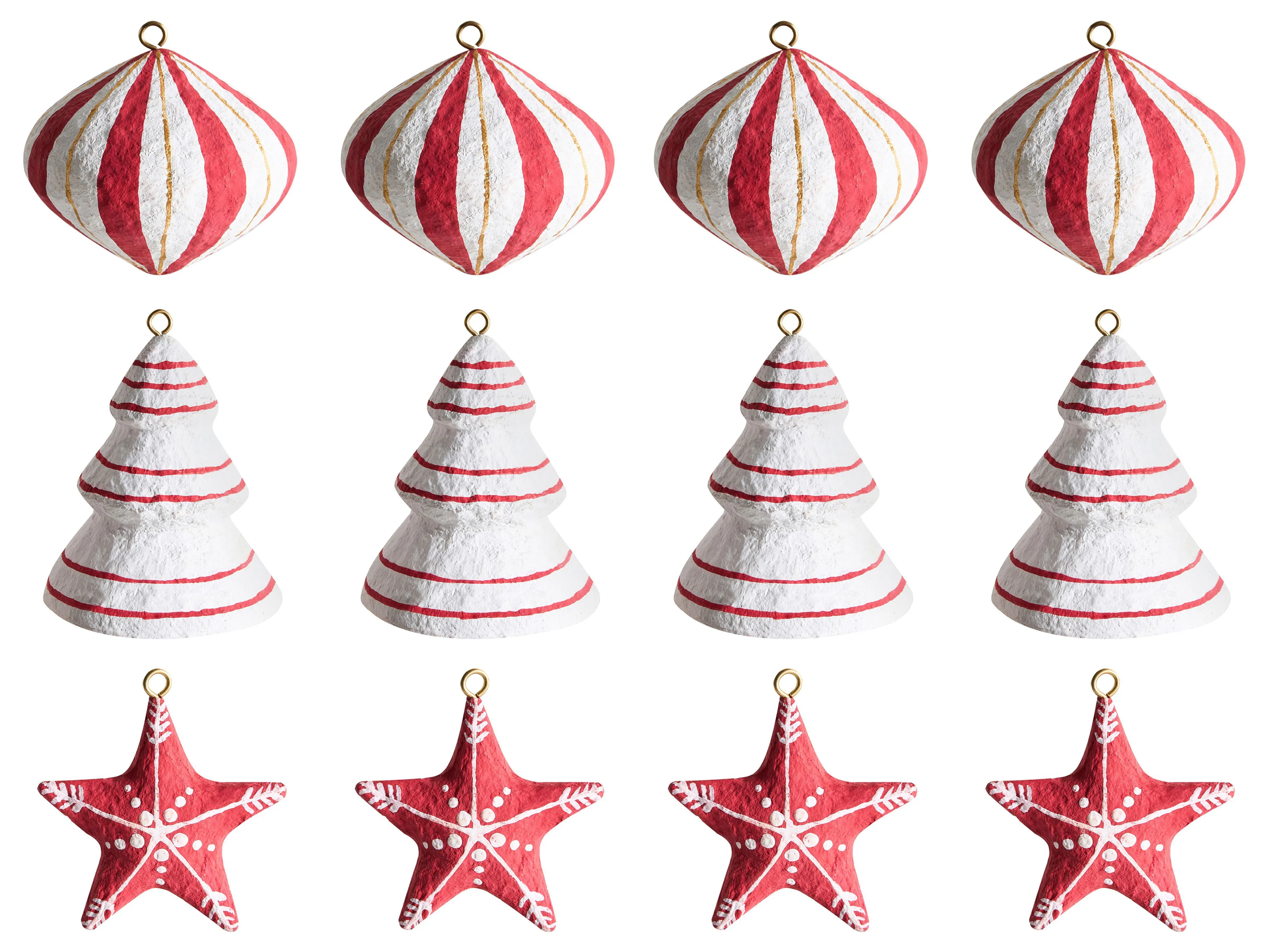 Set van 12 kerstornamenten GIDEALVEN Papier-mâché Rood/wit
